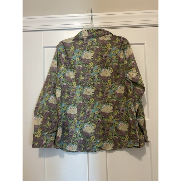 Women's Size Medium Multi Color Floral Button Down Cotton Shirt Western Pearl - Picture 4 of 4